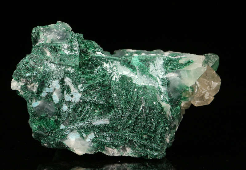 Calcite on Malachite, Mashamba West Mine, DRC