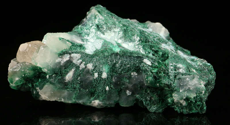 Calcite on Malachite, Mashamba West Mine, DRC