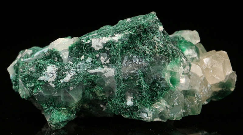 Calcite on Malachite, Mashamba West Mine, DRC