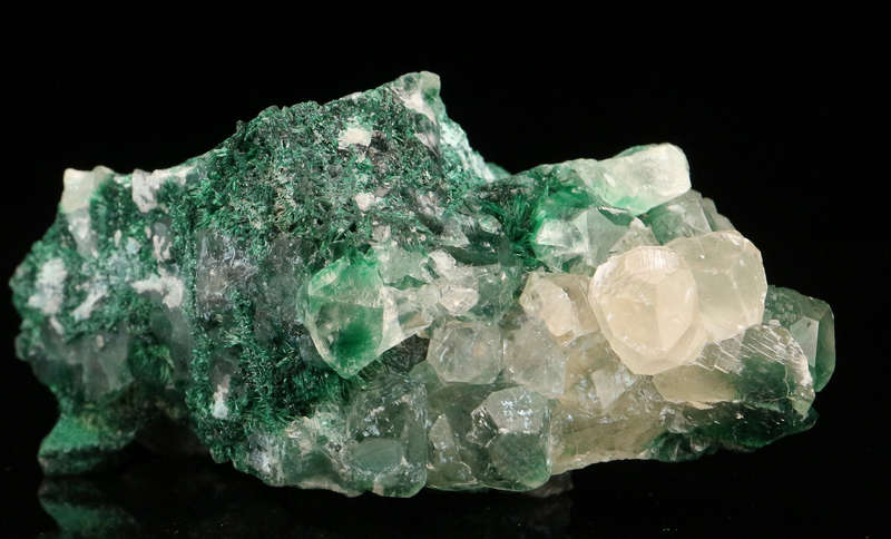 Calcite on Malachite, Mashamba West Mine, DRC