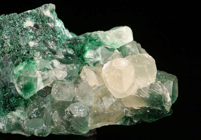 Calcite on Malachite, Mashamba West Mine, DRC