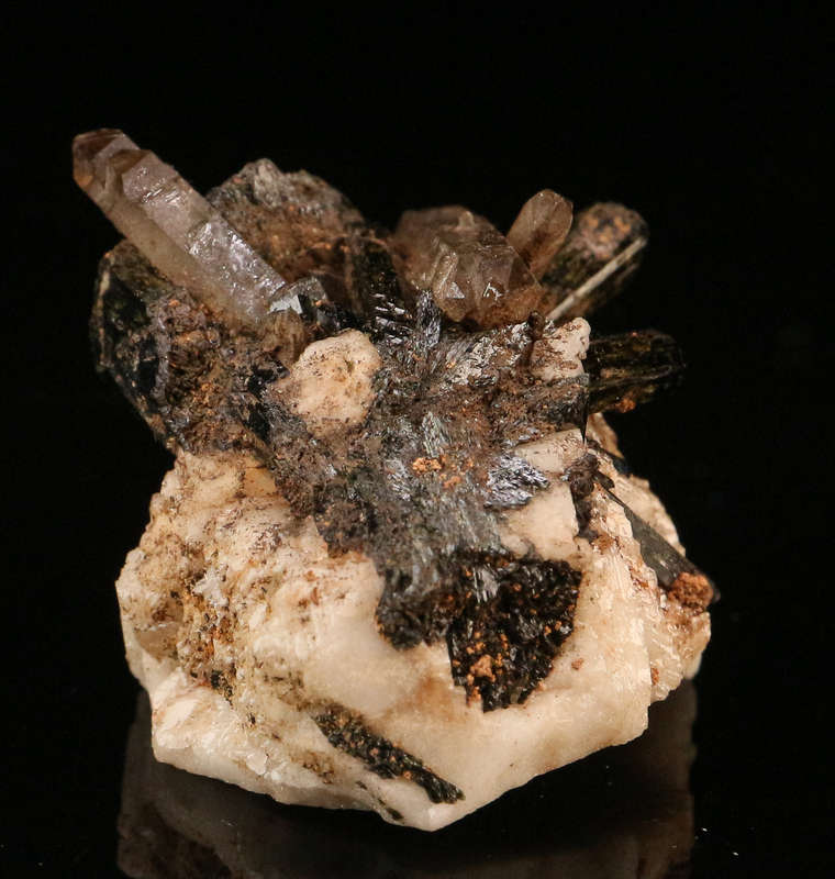 Smoky Quartz, Aegirine on Orthoclase, Zomba Mnt, Malawi