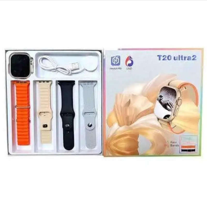 Smart Watch T20 Ultra  Bluetooth Calling, Fitness Tracker, 4-in-1 Straps (Android & iPhone)