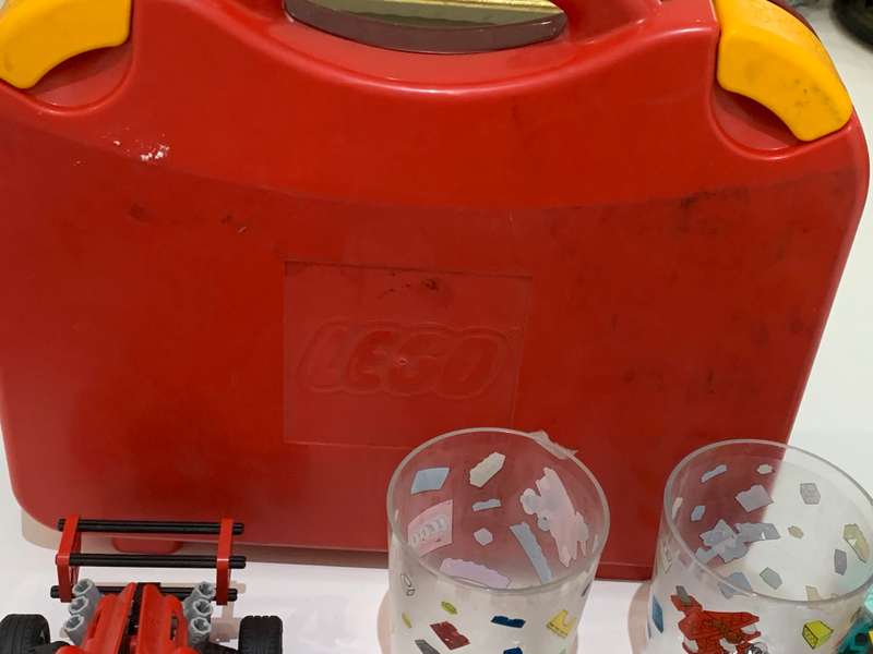 LEGO Lot // Please See Pics  Partial Models, Old Blocks, Souvenir Glasses, Lego Branded Case