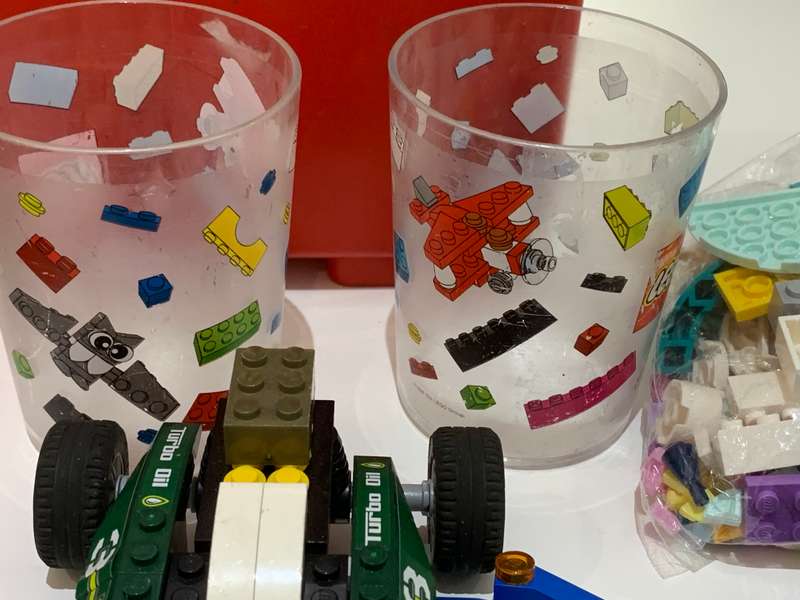 LEGO Lot // Please See Pics  Partial Models, Old Blocks, Souvenir Glasses, Lego Branded Case