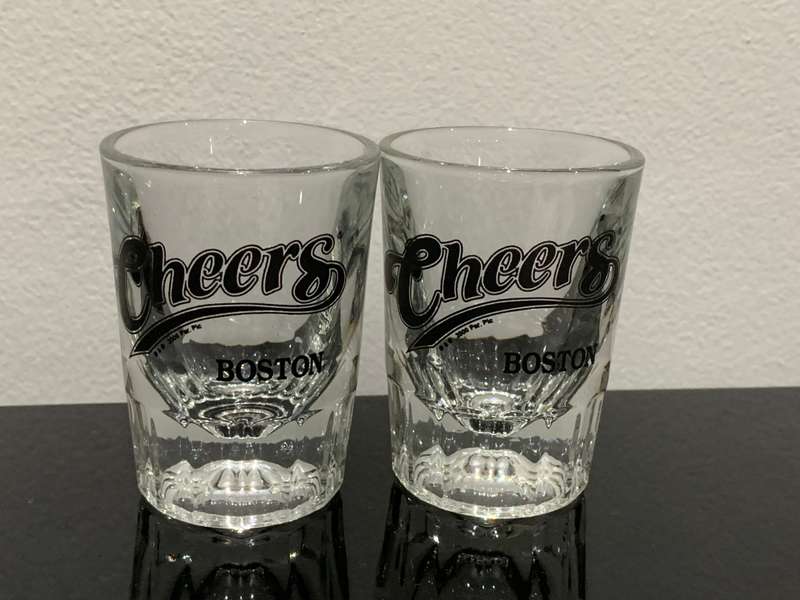 Pair Of Quality, Heavy, Large, Souvenir Tot Glasses  From The Cheers Bar In Boston