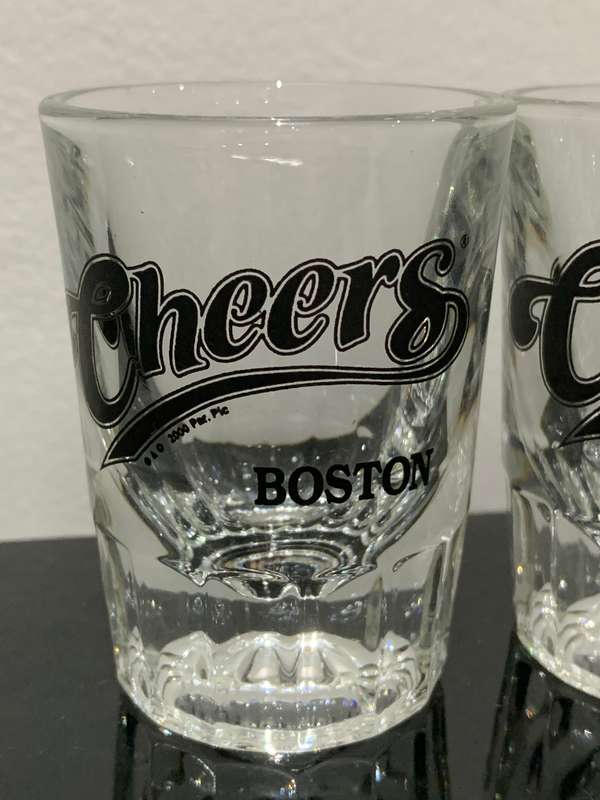 Pair Of Quality, Heavy, Large, Souvenir Tot Glasses  From The Cheers Bar In Boston