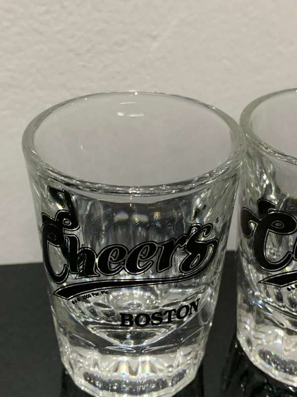 Pair Of Quality, Heavy, Large, Souvenir Tot Glasses  From The Cheers Bar In Boston