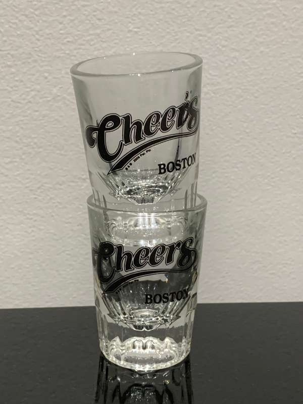 Pair Of Quality, Heavy, Large, Souvenir Tot Glasses  From The Cheers Bar In Boston