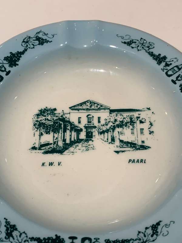 Vintage Continental China Ashtray - Brands Of Yesteryear - K.W.V. Wine Brandy - Paarl