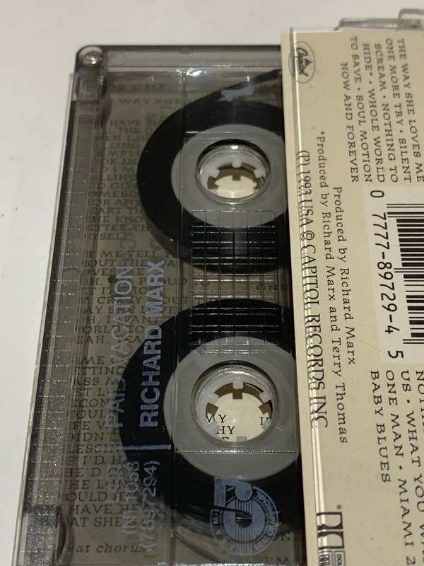 Cassette Tape - Richard Marx . Paid Vacation - Not Tested / See Pics