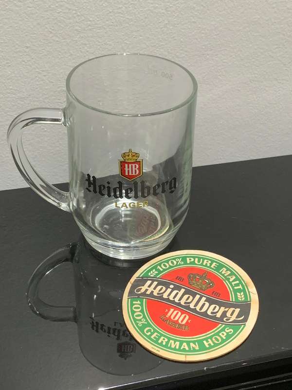 Vintage 0.5L Glass Beer Mug  Heidelberg Lager