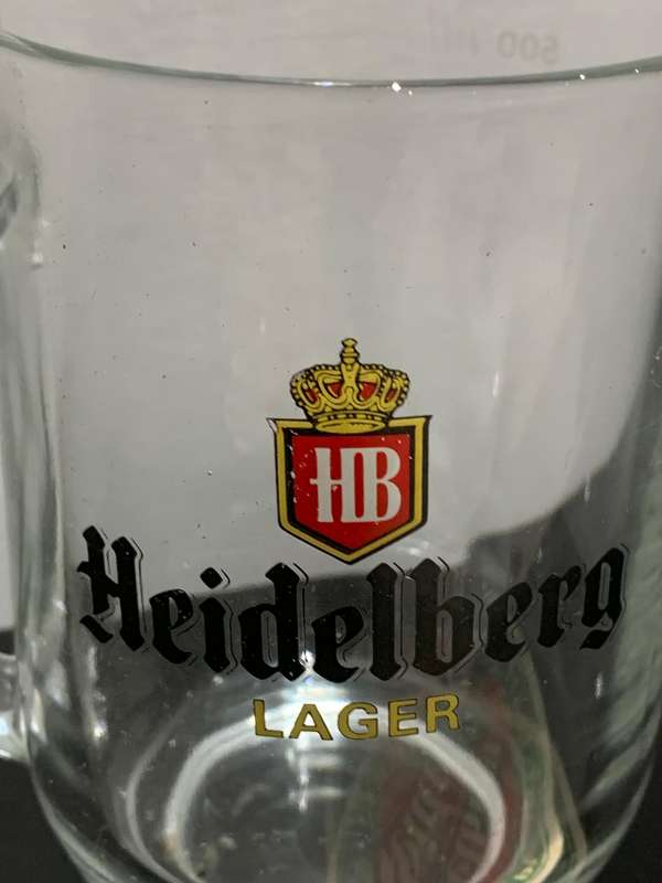 Vintage 0.5L Glass Beer Mug  Heidelberg Lager