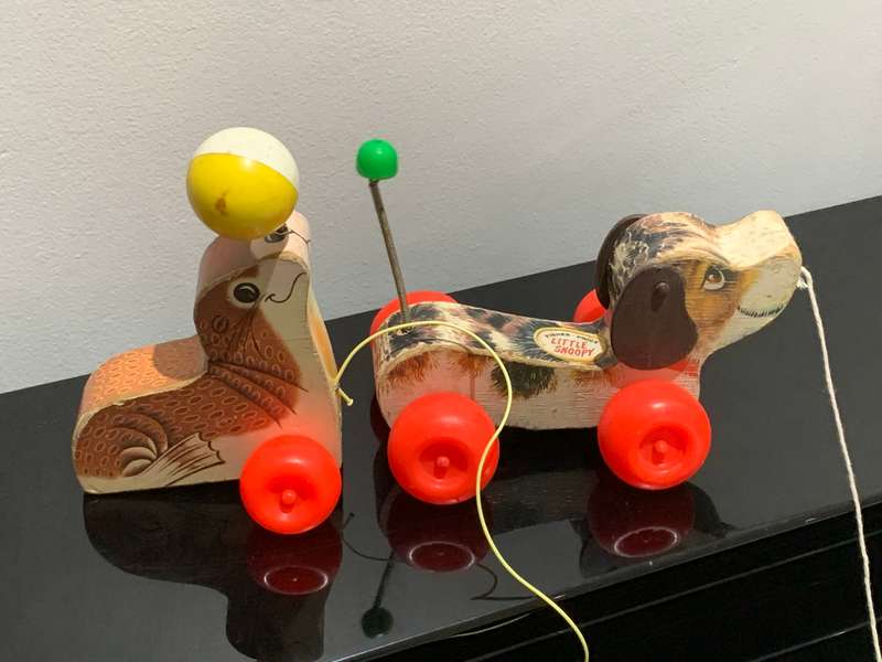 Pair Of Vintage, Wooden, Fisher Price, Pull Toys - Little Snoopy & Seal