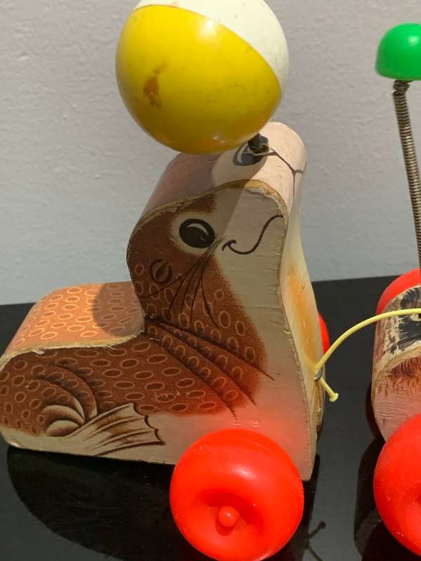 Pair Of Vintage, Wooden, Fisher Price, Pull Toys - Little Snoopy & Seal
