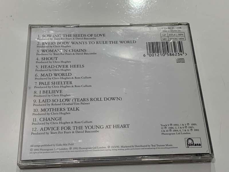 CD - Tears For Fears . Tears Roll Down Greatest Hits - Tested / Plays Well / Please Grade With Pics