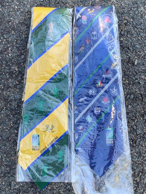 Pair Of New & Unused Souvenir Ties  2007 Rugby World Cup - France . Winning Year For Boks