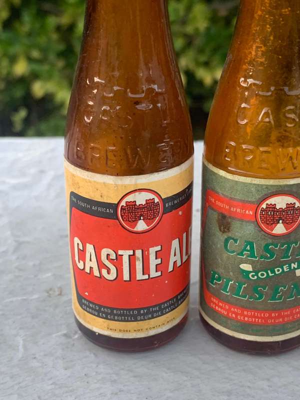 Trio Of Miniature Castle Beer Bottles - Evaporated But Lids Intact - Lager Ale Pilsner