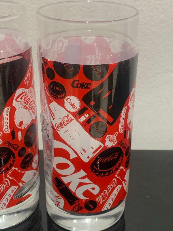 Trio Of Collectible Glass Coke Glasses  Awesome Design With Embossed Contour Bottles