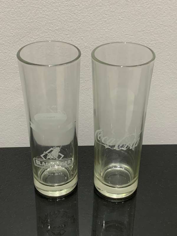 Pair Of Promotional Coca-Cola Glasses From The Black Steer - Promoting Rugby World Cup France 2007