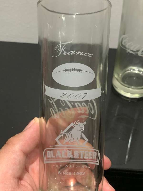 Pair Of Promotional Coca-Cola Glasses From The Black Steer - Promoting Rugby World Cup France 2007