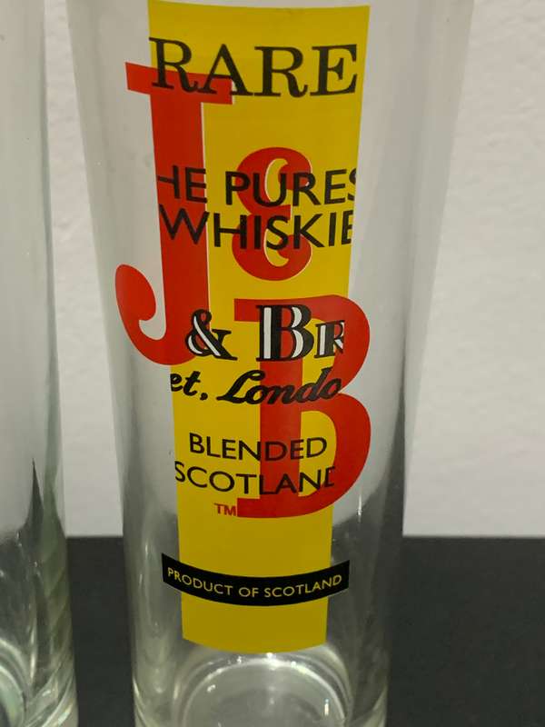 Pair Of Tall Branded Zombie Glasses - J&B Rare Scotch Whisky
