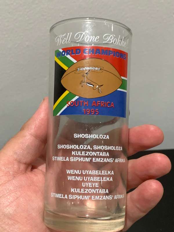 Promotional Glass - Rugby World Cup 1995 Winners - Bokke - From Mikes Kitchen