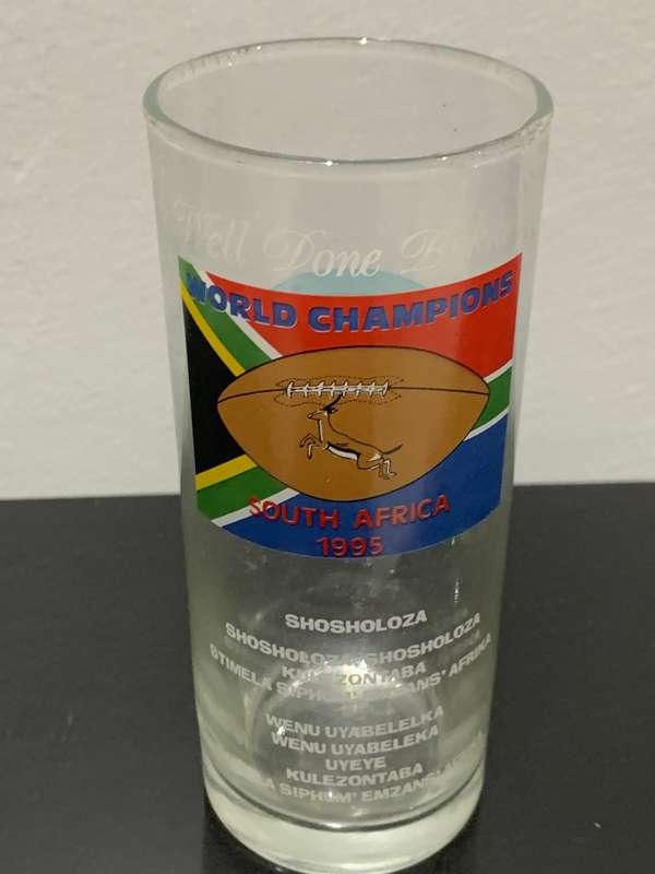 Promotional Glass - Rugby World Cup 1995 Winners - Bokke - From Mikes Kitchen