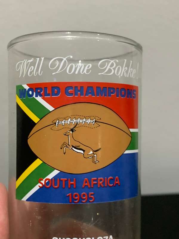 Promotional Glass - Rugby World Cup 1995 Winners - Bokke - From Mikes Kitchen