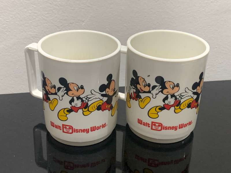 Pair Of Disney Souvenir Kiddies Mickey Mouse Mugs (Melamine Or Plastic)  80s Walt Disney World Era