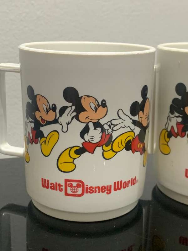 Pair Of Disney Souvenir Kiddies Mickey Mouse Mugs (Melamine Or Plastic)  80s Walt Disney World Era