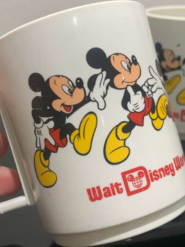 Pair Of Disney Souvenir Kiddies Mickey Mouse Mugs (Melamine Or Plastic)  80s Walt Disney World Era