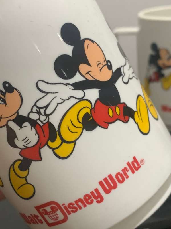 Pair Of Disney Souvenir Kiddies Mickey Mouse Mugs (Melamine Or Plastic)  80s Walt Disney World Era