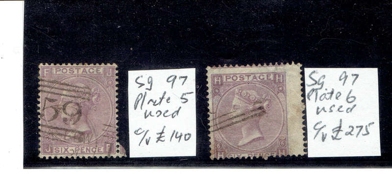 1867-80 England Q Vic 6d purple with hyphen Pl 5,pl 6 SG104 CV GBP 415 (10375) VERY RARE AND SCARCE