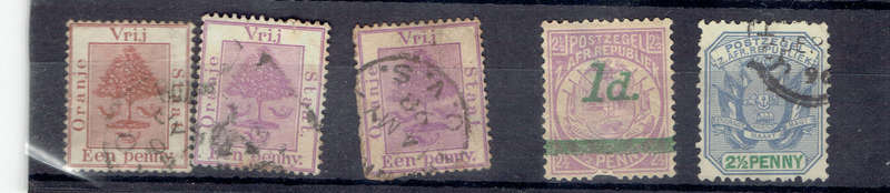 1868-1905 OFS 1d 2d 2 1/2d,6d used BSA 1892 1/2d used, Tvl 1d in green on2.5d mnh,1896 2 1/2d u
