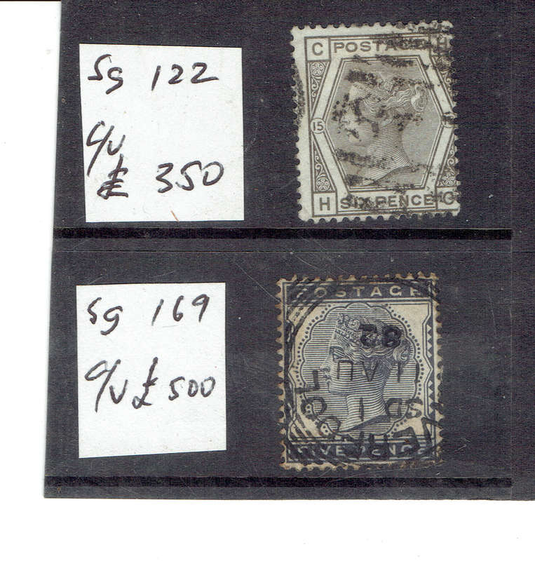 1871,1880 ENGLAND 6d and 5d used singles SG850 (R21250) VERY RARE AND SCARCE