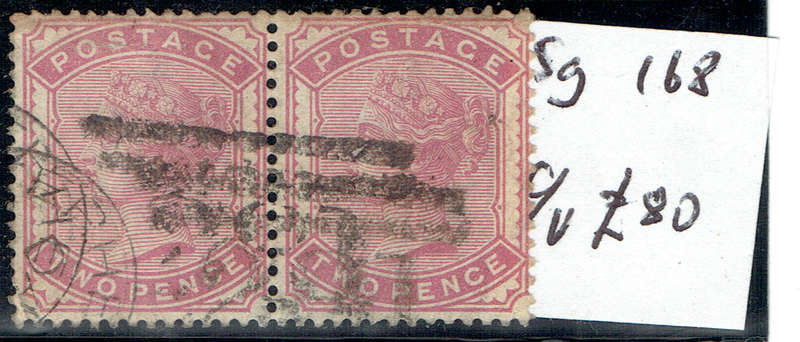 1880 ENGLAND Q Vic 2d used  pair rose color  SG168 CV GBP 220 (R5500)
