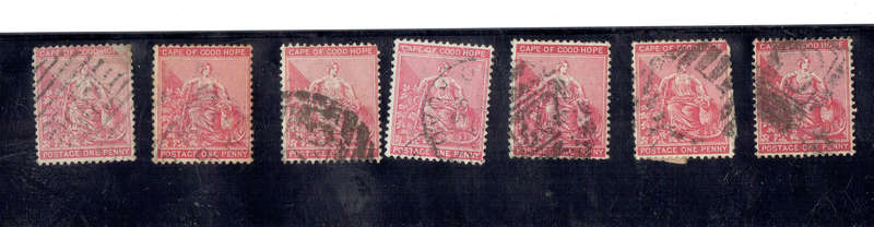 1882-85 COGH 7 used singles Seated QVic WMK Crown over CA and Anchor CC37,44 CVR50