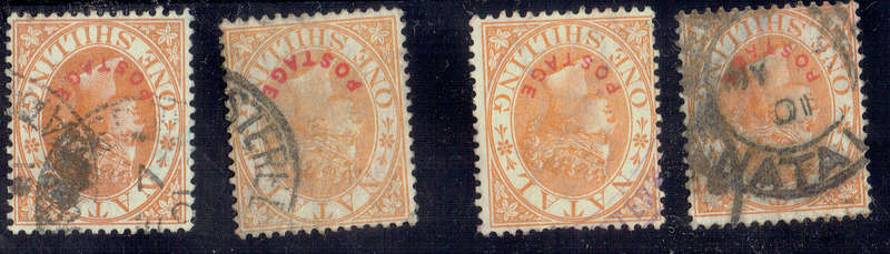 1888 NATAL 1hilling 4 used singles CC104 CV R200