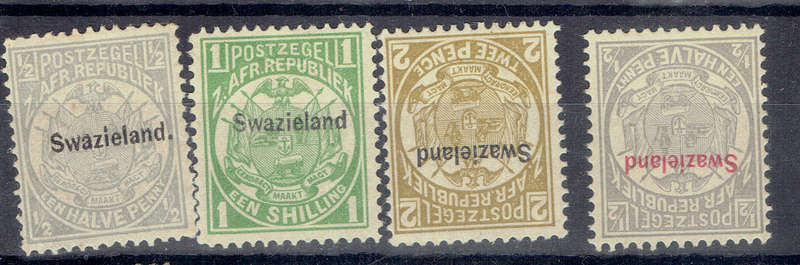 1889 SWAZIELAND 1/2d,2d,1s,1/2d grey o/pin green MNH singles CC1,4,5,9 CV R2200