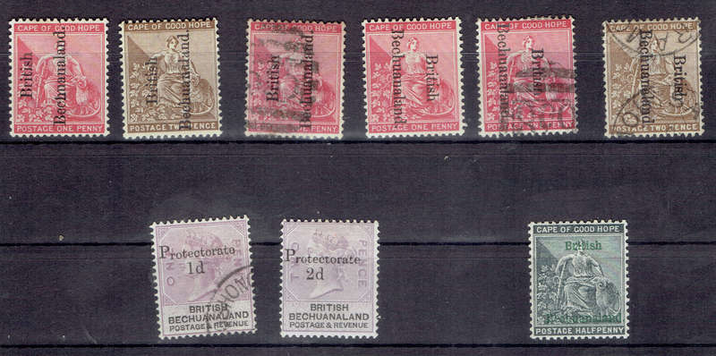 1891 BECHUANALAND Protect COGH singles O/P up and downwardsused aND MINT see SCAN