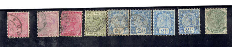 1882-89 NATAL 9 used singles Q Vic with color changes see scan CV R510
