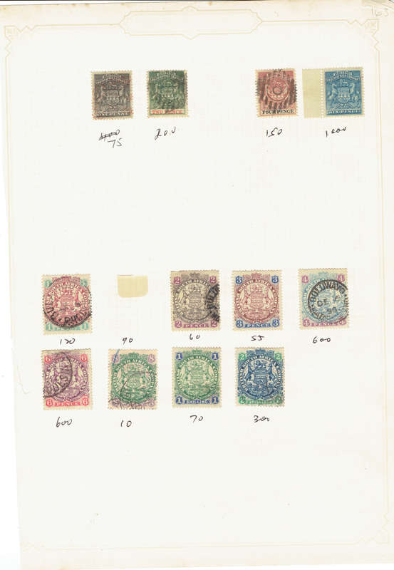 1892-96 BSAC Used singles on 2 album pages see scan CC 1,20,22,2,,29,30,31,32,33,34,35,44 CV R3240