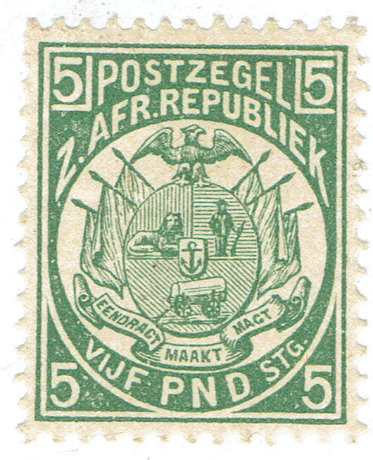 1892 CC  TRANSVAAL Vurtheim 5 POUNDS in MLH with gum  CC 190 CV R25000 VERY RARE