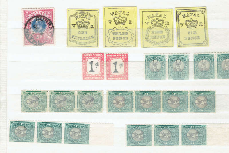 19o2-1d935 NATAL 3d-1s pvt printed with V R on 5s KE Vll Union of S A ,1/2d 7 pairs MNH
