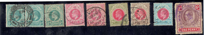 1902  NATAL K E Vll 1/2d-1s used singles CC109-118 plus 1 1d revenue  CV R263