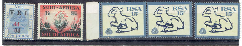 1900 O F S 4d o/p in red on 6d V.R.I. MNH   ,1953 Union 1s6d MNH single,RSA 15c x 3MNH pair/s