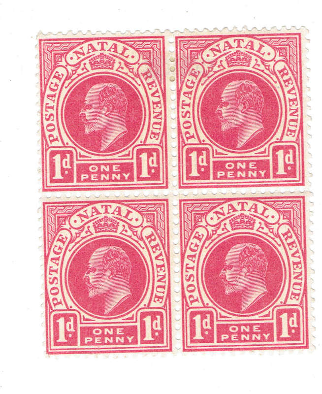 1904 NATAL 1d bl x 4 2 MLH, 2 MNH