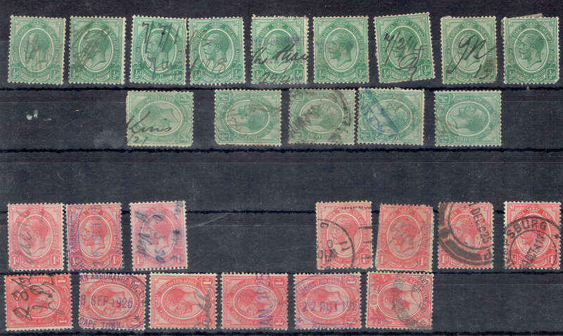 1913  1/2d used  x 13,1d used x 13,2.5d  x 6, 3d blue x 2, 3d orange x 6 used and 2 pairs CV R140