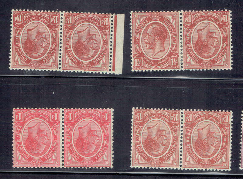 1913 UNION of S A 1 1/2d TETE BECHE x 3 prs 1 with margin and Jub line 1d pair MNH CC 3, 4b CV R411